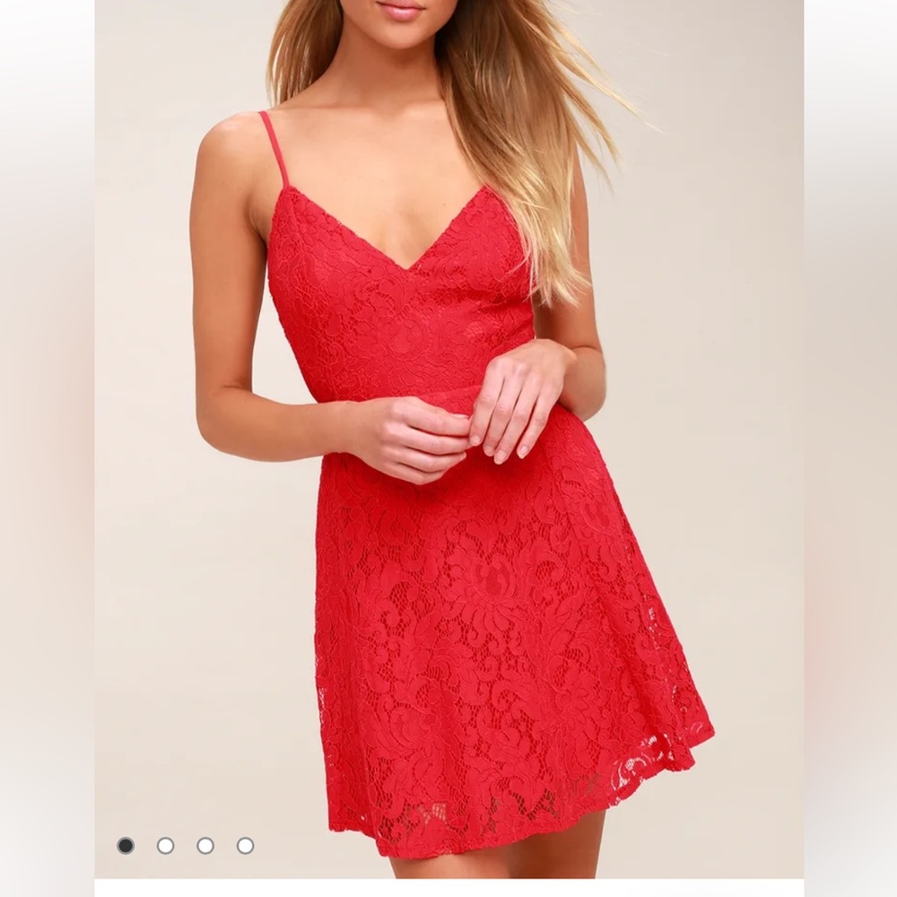 Lulu’s Magnolia Blossom Red Lace Skater Dress